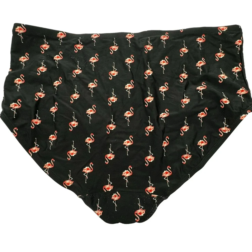 CACIQUE Women's Size 20 Black Pink Flamingo‎ Print Swim Briefs High Rise Bottoms